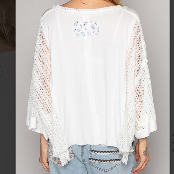 POL V-Neck Crochet Detail Knit Top Women’s Floral Contrast Knit Top BR28 - Picture 5 of 10